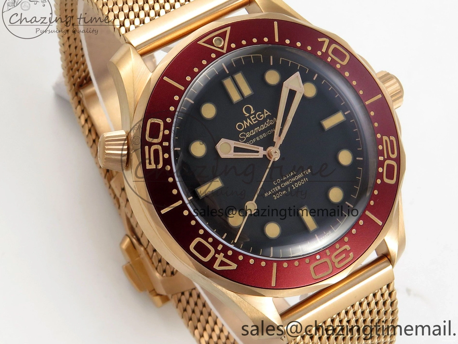 0322 Stylish Seamaster 300M Diver Rose Gold VSF 1:1 Best Edition Black Dial on Mesh Bracelet A 7662